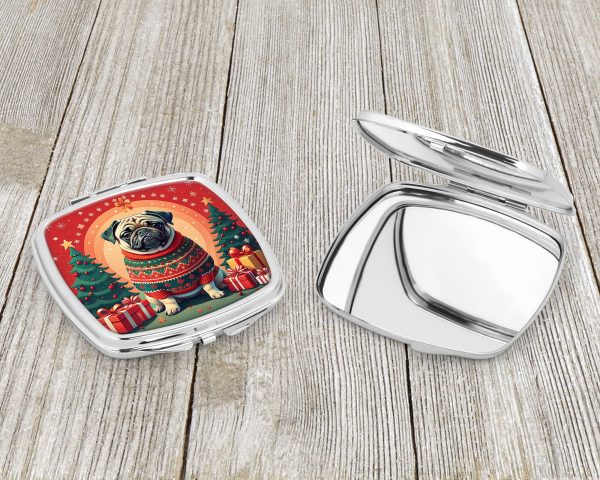 Fawn Pug Christmas Compact Mirror For Discount - Image 3