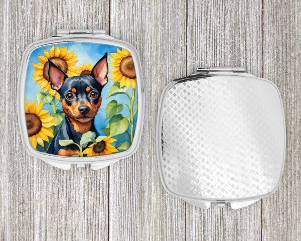 Miniature Pinscher in Sunflowers Compact Mirror For Discount - Image 4