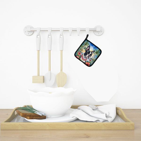 Boston Terrier Luau Pair of Pot Holders Cheap - Image 3
