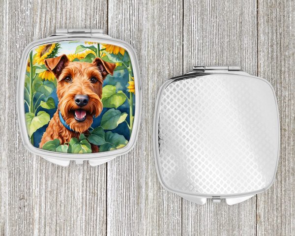 Irish Terrier in Sunflowers Compact Mirror on Sale - Image 4