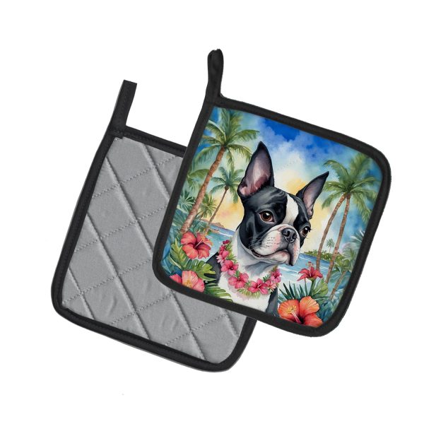 Boston Terrier Luau Pair of Pot Holders Cheap - Image 2