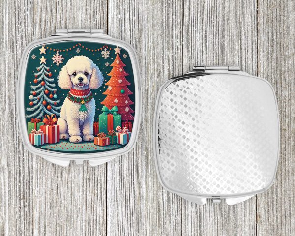 White Toy Poodle Christmas Compact Mirror Cheap - Image 4