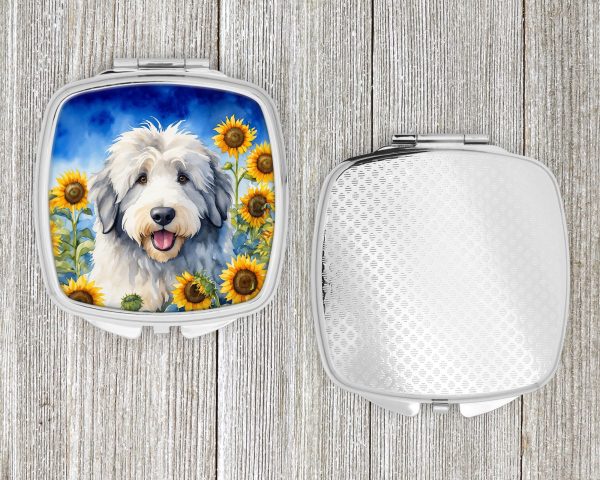 Old English Sheepdog in Sunflowers Compact Mirror For Discount - Image 4