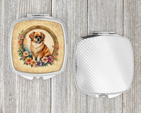 Tibetan Spaniel and Flowers Compact Mirror For Discount - Image 4