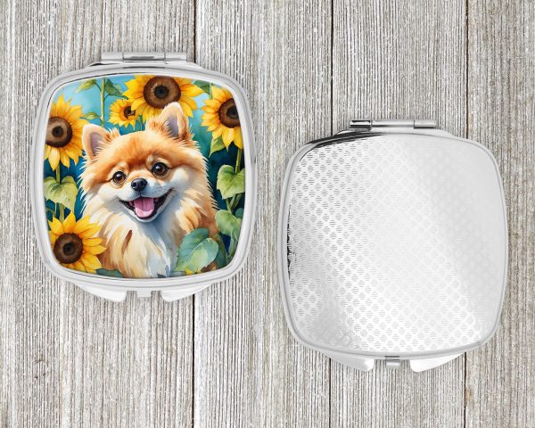 Pomeranian in Sunflowers Compact Mirror For Sale - Image 4