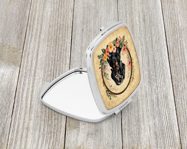 Black and Tan Coonhound and Flowers Compact Mirror Hot on Sale - Image 2