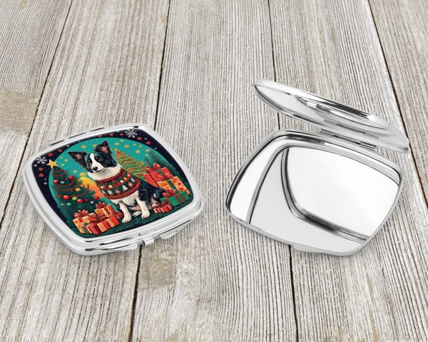 Border Collie Christmas Compact Mirror For Sale - Image 3