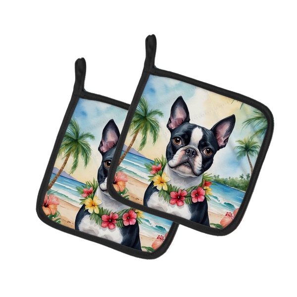 Boston Terrier Luau Pair of Pot Holders Cheap