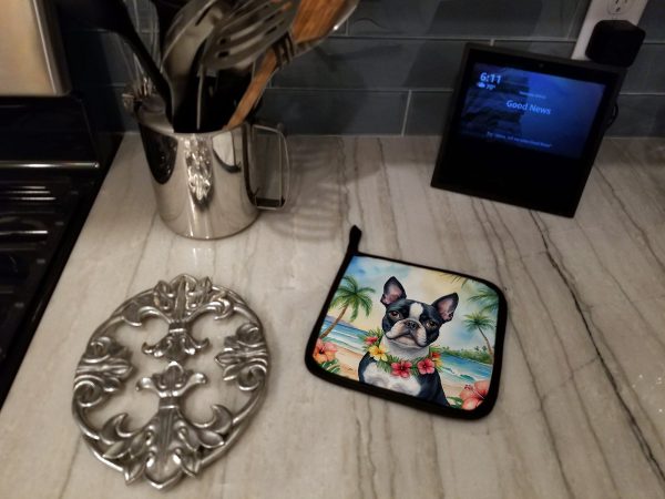 Boston Terrier Luau Pair of Pot Holders Cheap - Image 4