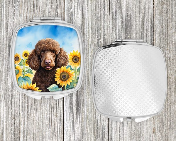 Chocolate Poodle in Sunflowers Compact Mirror Hot on Sale - Image 4