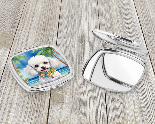 White Poodle Luau Compact Mirror For Sale - Image 3