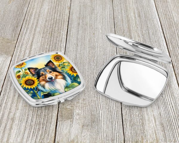 Sheltie in Sunflowers Compact Mirror on Sale - Image 3