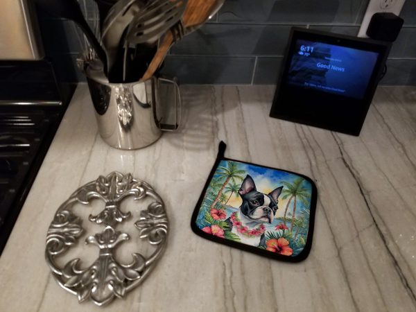 Boston Terrier Luau Pair of Pot Holders Cheap - Image 4