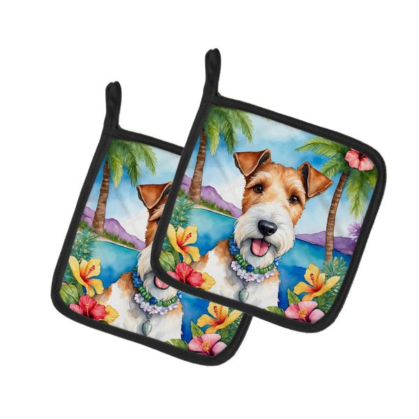 Fox Terrier Luau Pair of Pot Holders Fashion