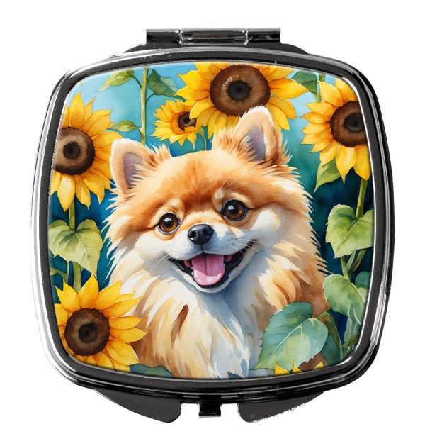 Pomeranian in Sunflowers Compact Mirror For Sale