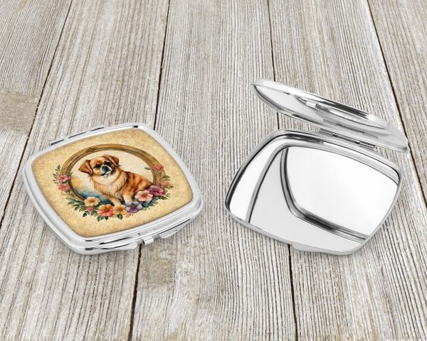 Tibetan Spaniel and Flowers Compact Mirror For Discount - Image 3