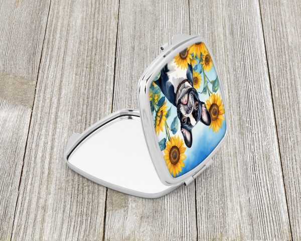 French Bulldog in Sunflowers Compact Mirror For Sale - Image 2