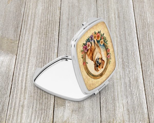Tibetan Spaniel and Flowers Compact Mirror For Discount - Image 2
