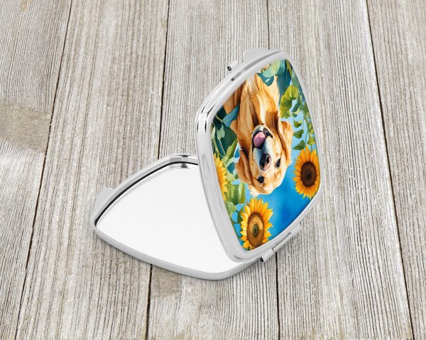 Golden Retriever in Sunflowers Compact Mirror For Sale - Image 2