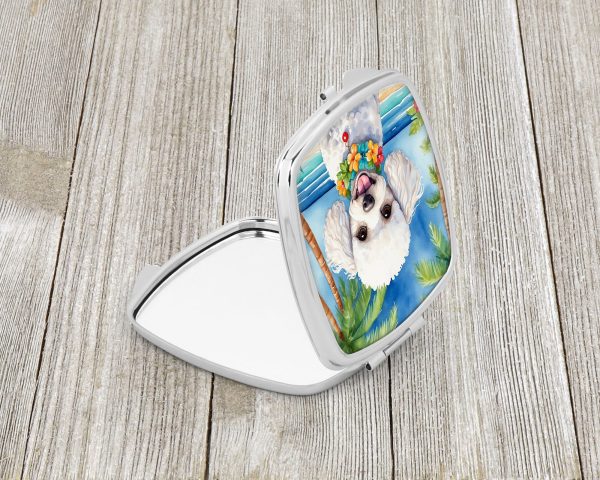 White Poodle Luau Compact Mirror For Sale - Image 2