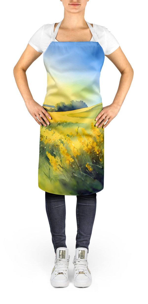Nebraska Goldenrod in Watercolor Apron For Sale - Image 2