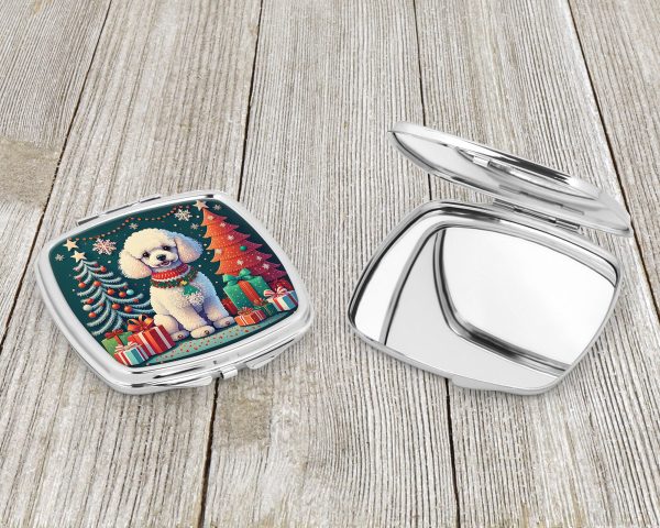 White Toy Poodle Christmas Compact Mirror Cheap - Image 3