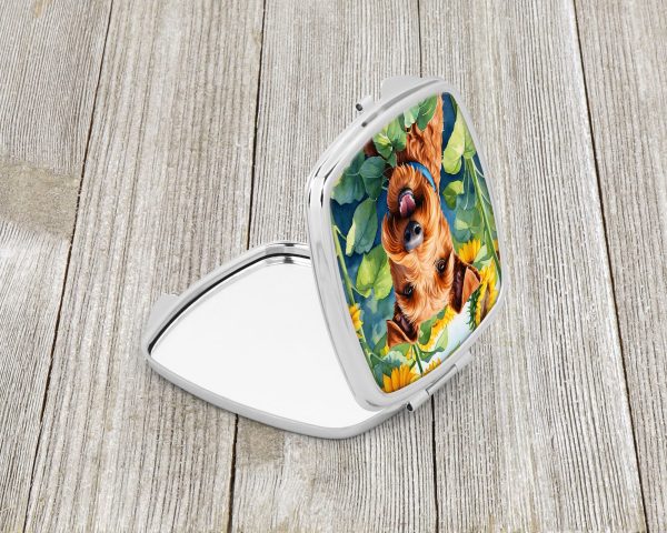 Irish Terrier in Sunflowers Compact Mirror on Sale - Image 2