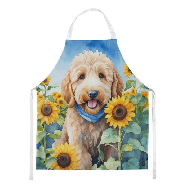 Goldendoodle in Sunflowers Apron Online now