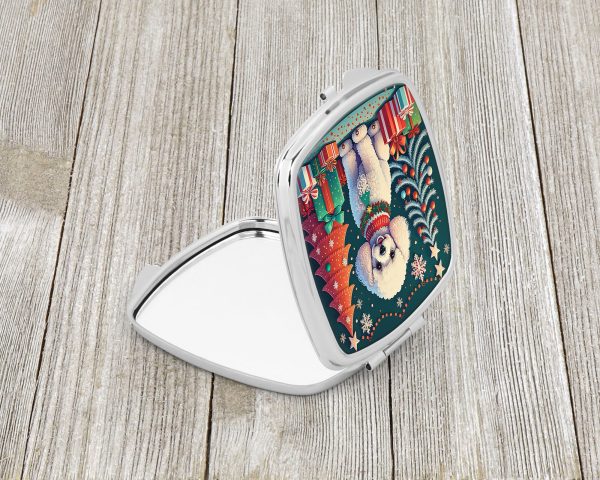 White Toy Poodle Christmas Compact Mirror Cheap - Image 2