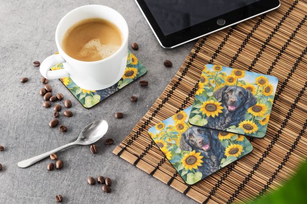 Curly-Coated Retriever in Sunflowers Foam Coasters Online - Image 3