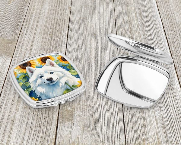 American Eskimo in Sunflowers Compact Mirror on Sale - Image 3