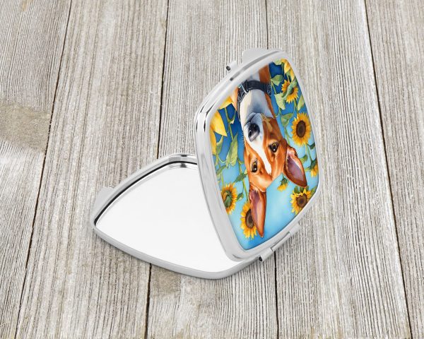 Basenji in Sunflowers Compact Mirror Hot on Sale - Image 2
