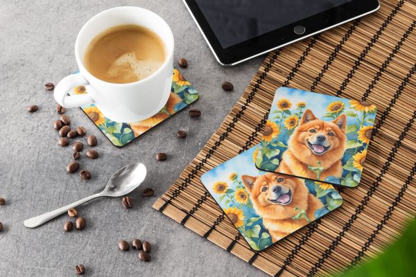 Finnish Spitz in Sunflowers Foam Coasters For Cheap - Image 3