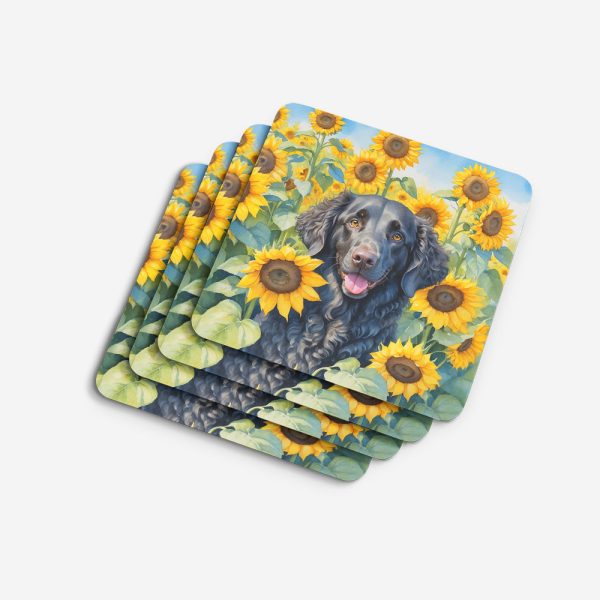 Curly-Coated Retriever in Sunflowers Foam Coasters Online - Image 4