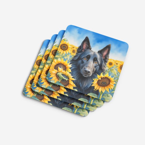Belgian Sheepdog in Sunflowers Foam Coasters Hot on Sale - Image 4