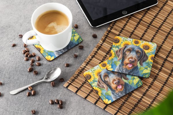German Wirehaired Pointer in Sunflowers Foam Coasters Online Hot Sale - Image 3