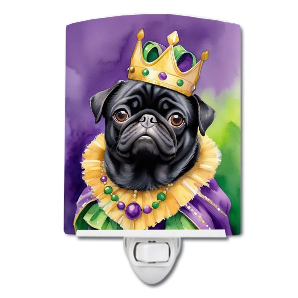 Black Pug King of Mardi Gras Ceramic Night Light For Cheap