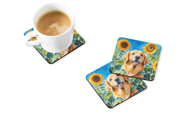 Golden Retriever in Sunflowers Foam Coasters on Sale - Image 2