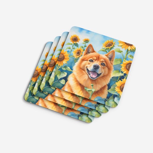 Finnish Spitz in Sunflowers Foam Coasters For Cheap - Image 4