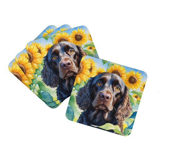American Water Spaniel in Sunflowers Foam Coasters For Discount