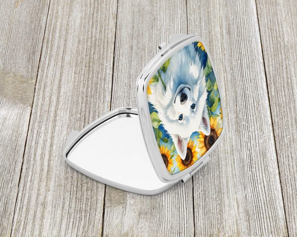 American Eskimo in Sunflowers Compact Mirror on Sale - Image 2