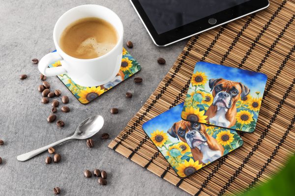 Boxer in Sunflowers Foam Coasters on Sale - Image 3