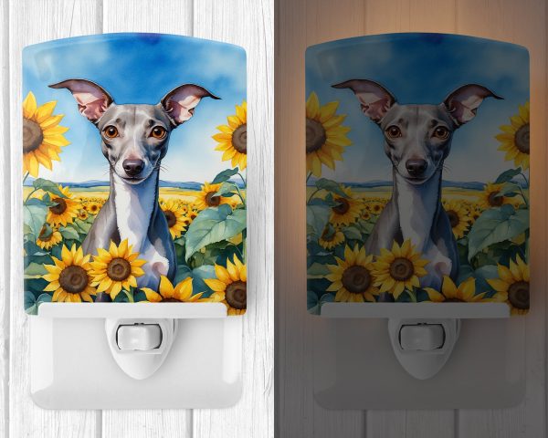 Italian Greyhound in Sunflowers Ceramic Night Light Sale - Image 2