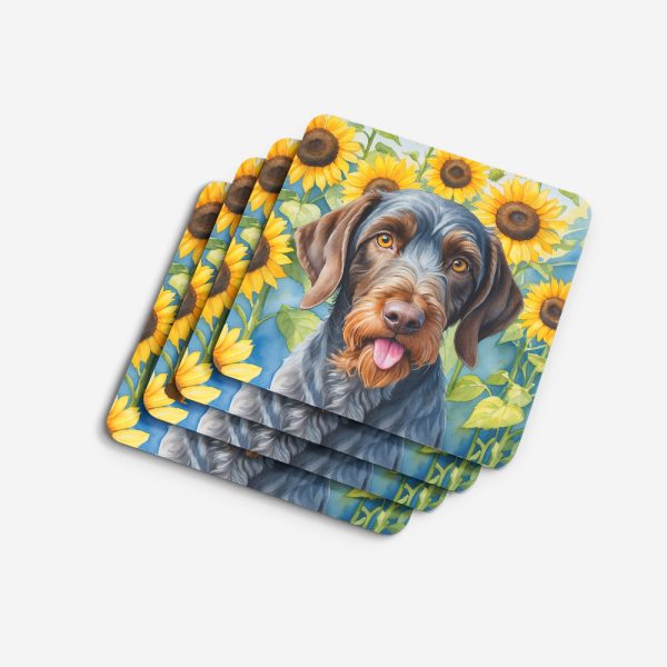German Wirehaired Pointer in Sunflowers Foam Coasters Online Hot Sale - Image 4