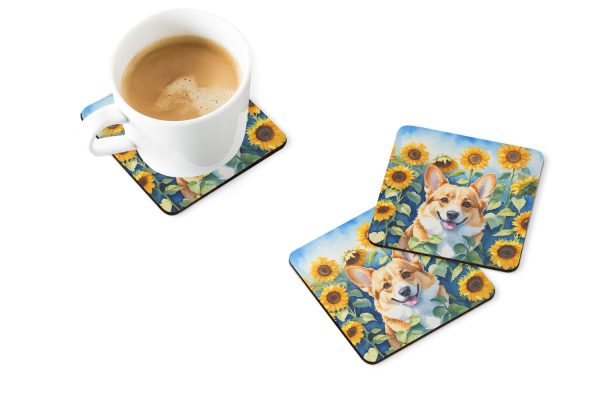Corgi in Sunflowers Foam Coasters Sale - Image 2