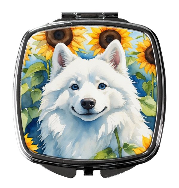 American Eskimo in Sunflowers Compact Mirror on Sale