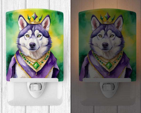 Siberian Husky King of Mardi Gras Ceramic Night Light on Sale - Image 2
