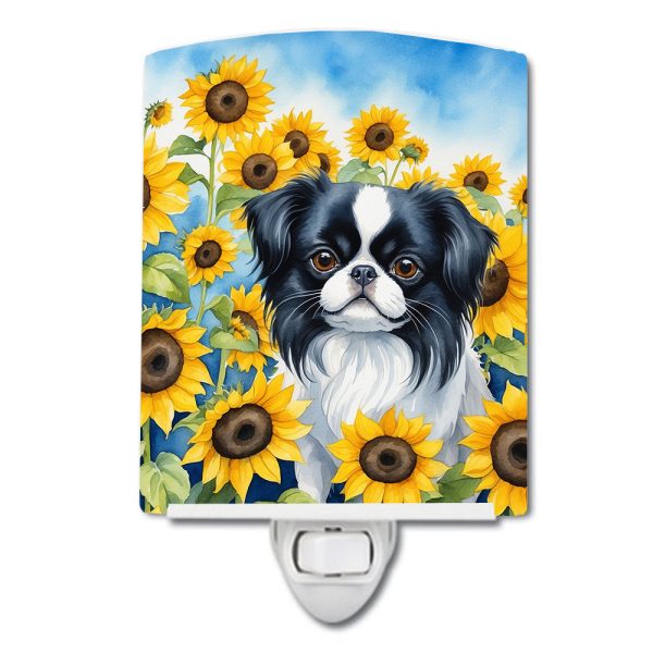 Japanese Chin in Sunflowers Ceramic Night Light Discount