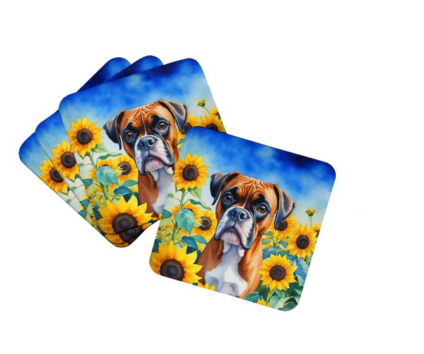 Boxer in Sunflowers Foam Coasters on Sale
