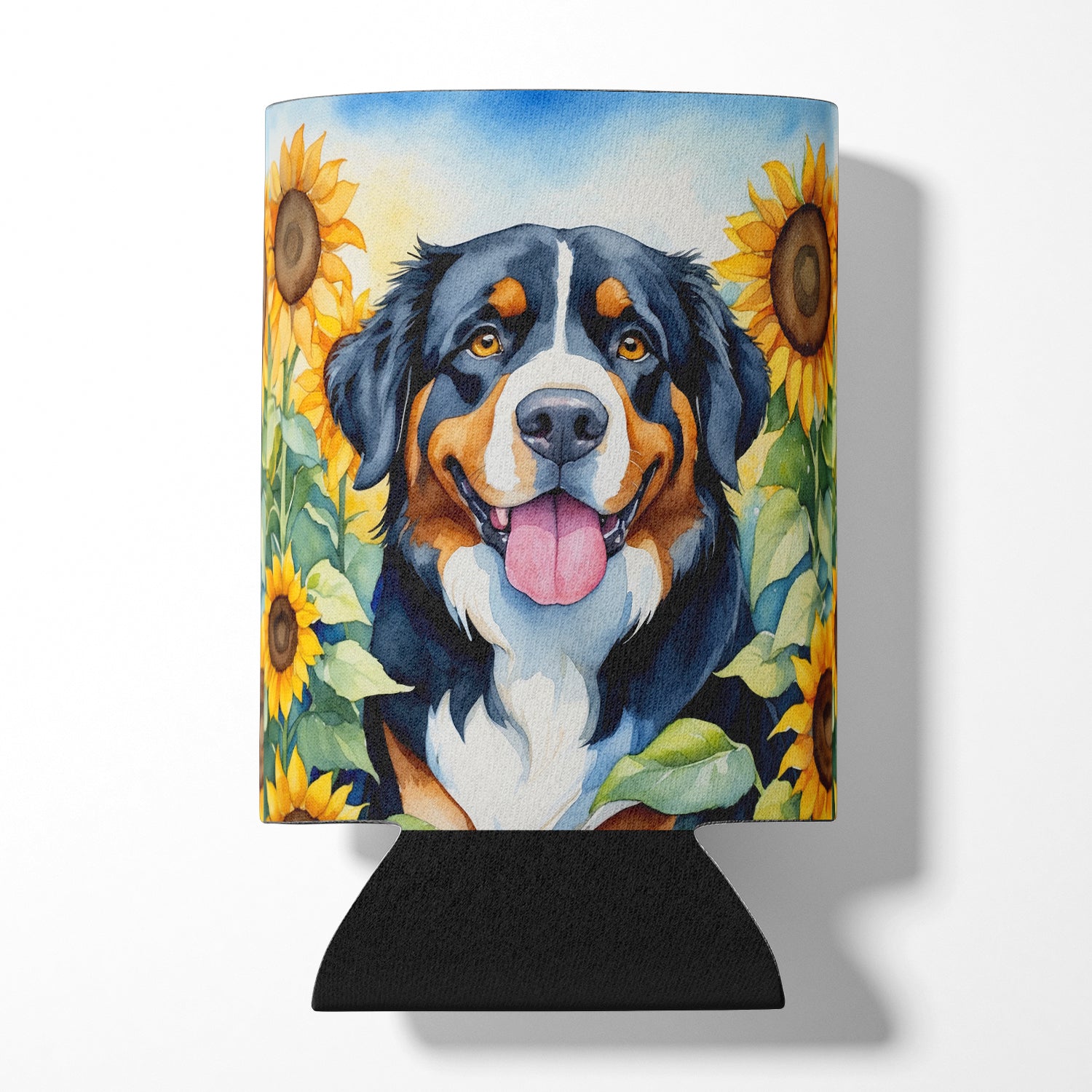 Bernese Mountain Dog in Sunflowers Can or Bottle Hugger For Cheap